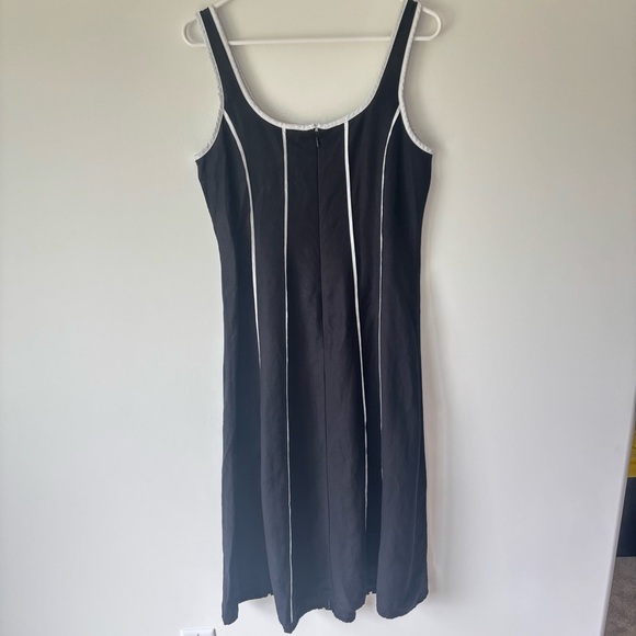 Loft Seamed Linen Blend Midi Dress Black White Preppy Feminine Chic - Picture 8 of 13
